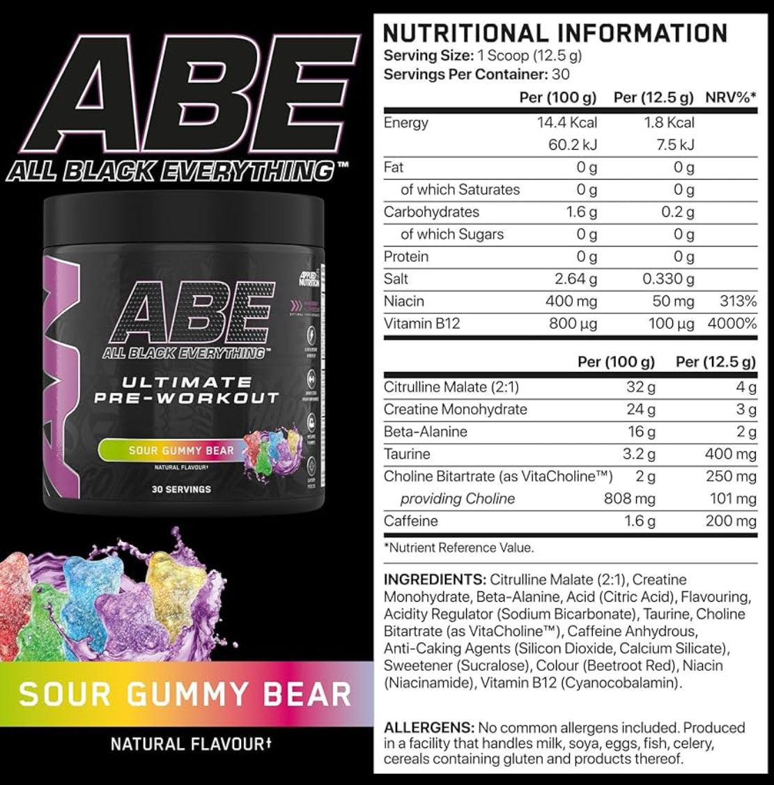Applied Nutrition Bundle ABE Pre Workout 375g + ABE Black Shaker | All Black Everything Pre Workout Powder, Energy Drink, Physical Performance, Creatine, Beta Alanine, Caffeine