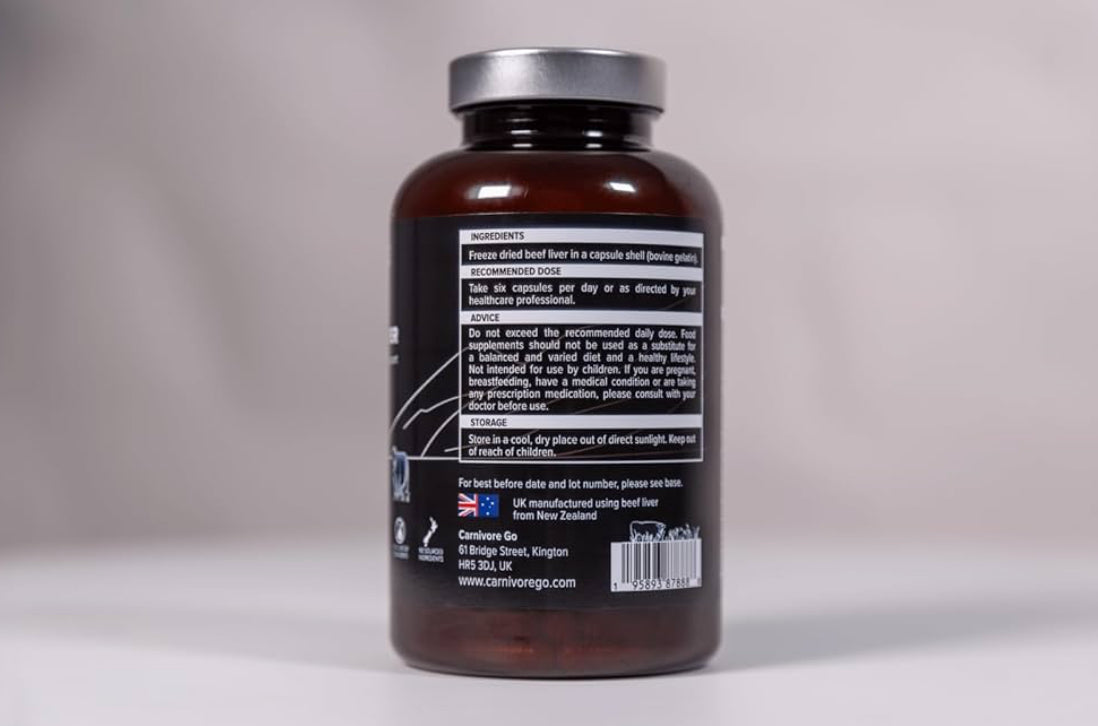 100% Grass Fed Beef Liver Capsules - for Energy, Immunity, Focus, Detoxification & Skin Health - 180, 500mg Desiccated Beef Liver Supplements - UK Made - No GMO, Hormones, Antibiotics