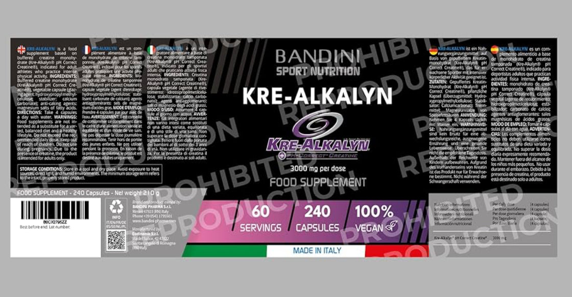Bandini® Kre-Alkalyn® 240 Capsules - Buffered Alkaline Creatine - for Training, Sport, Gym and Pre Workout - 100% Vegan - Kre Alkalyn Based on buffered Creatine Monohydrate - Produced in Italy