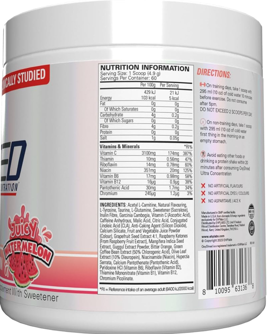 EHPlabs OxyShred Thermogenic Pre Workout Powder & Shredding Supplement - Clinically Proven Pre Workout Powder with L Glutamine & Acetyl L Carnitine, Energy Boost Drink - 60 Servings