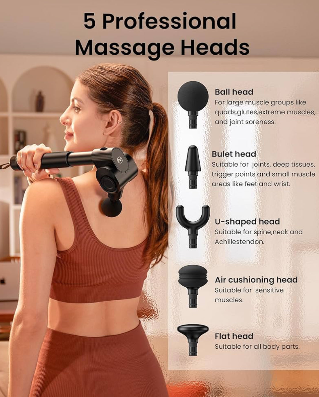 Massage Gun Deep Tissue,Muscle Massage Gun,Portable Percussion Back Massager for Neck/Body Pain Relief with Long Extended Metal Handle,32 Speeds, Foldable with 5 Adjustable Angles, with Carry Case