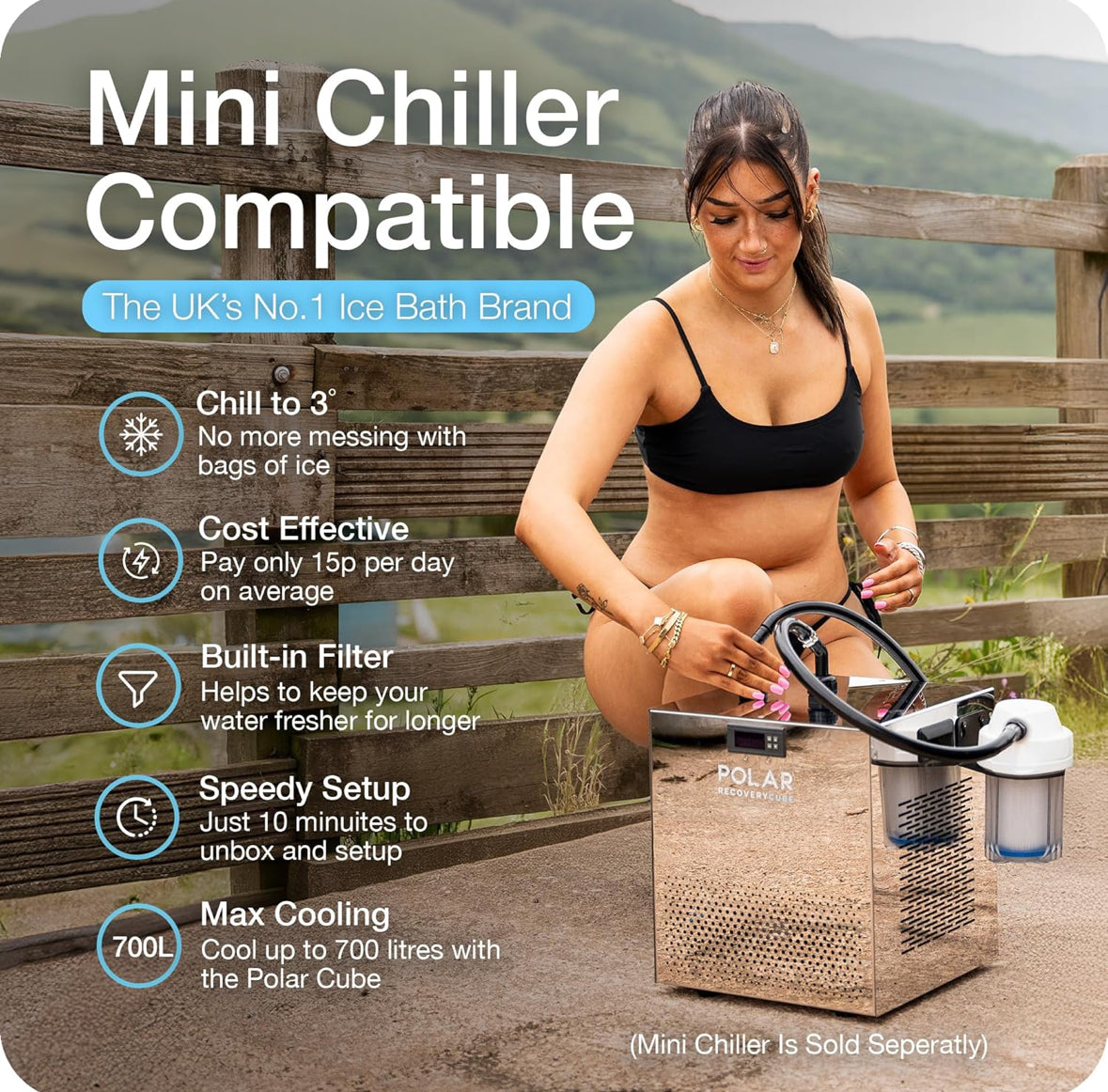 Polar Ice Bath Recovery Tub / 370L Portable Ice Bath for Cold Water Therapy Training/an Ice Bathtub for Athletes - Adult Spa for Ice Baths and Soaking - Outdoor Cold Plunge Tub (Black)