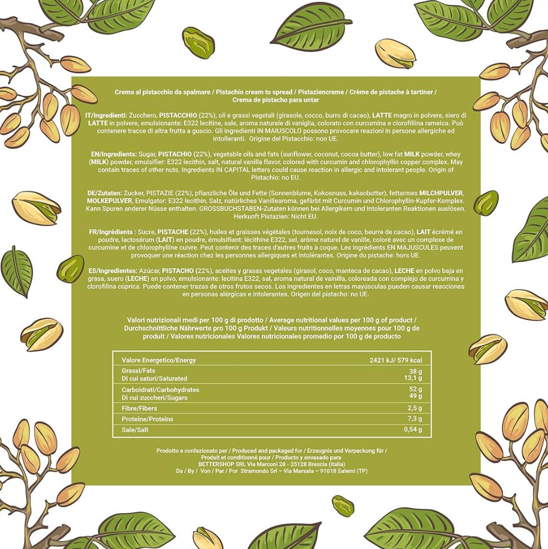 EATALIAN by AMZ BETTER Protein Pistachio Cream CRUNCHY 200 gr, Spreadable Cream with Pistachio Granules, Sweet Taste, Ideal on Bread, for Filling Desserts, Dubai Chocolate, Made in Italy