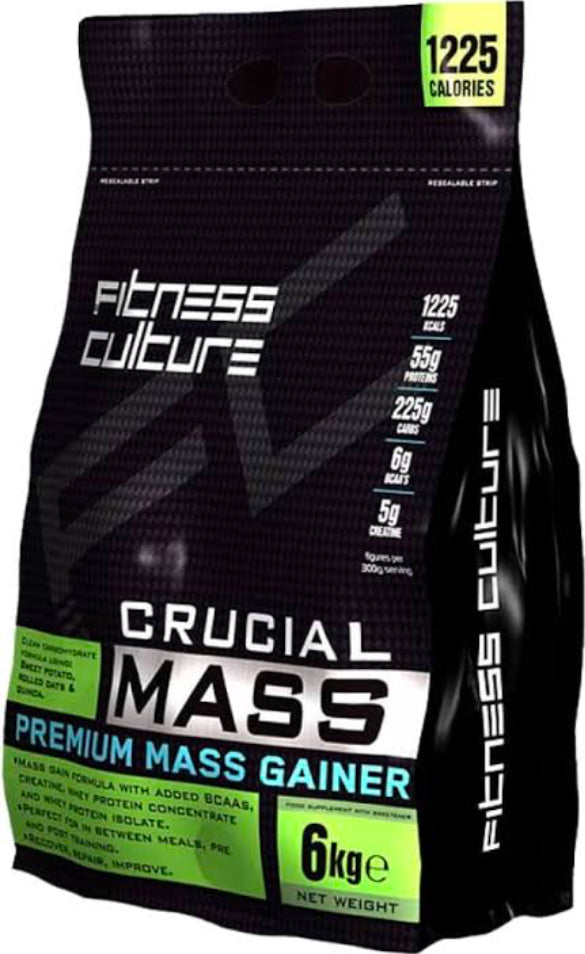 FITNESS CULTURE CRUCIAL MASS 6KG- PREMIUM WEIGHT GAINER WHEY PROTEIN WITH NATURAL BCAA / CREATINE