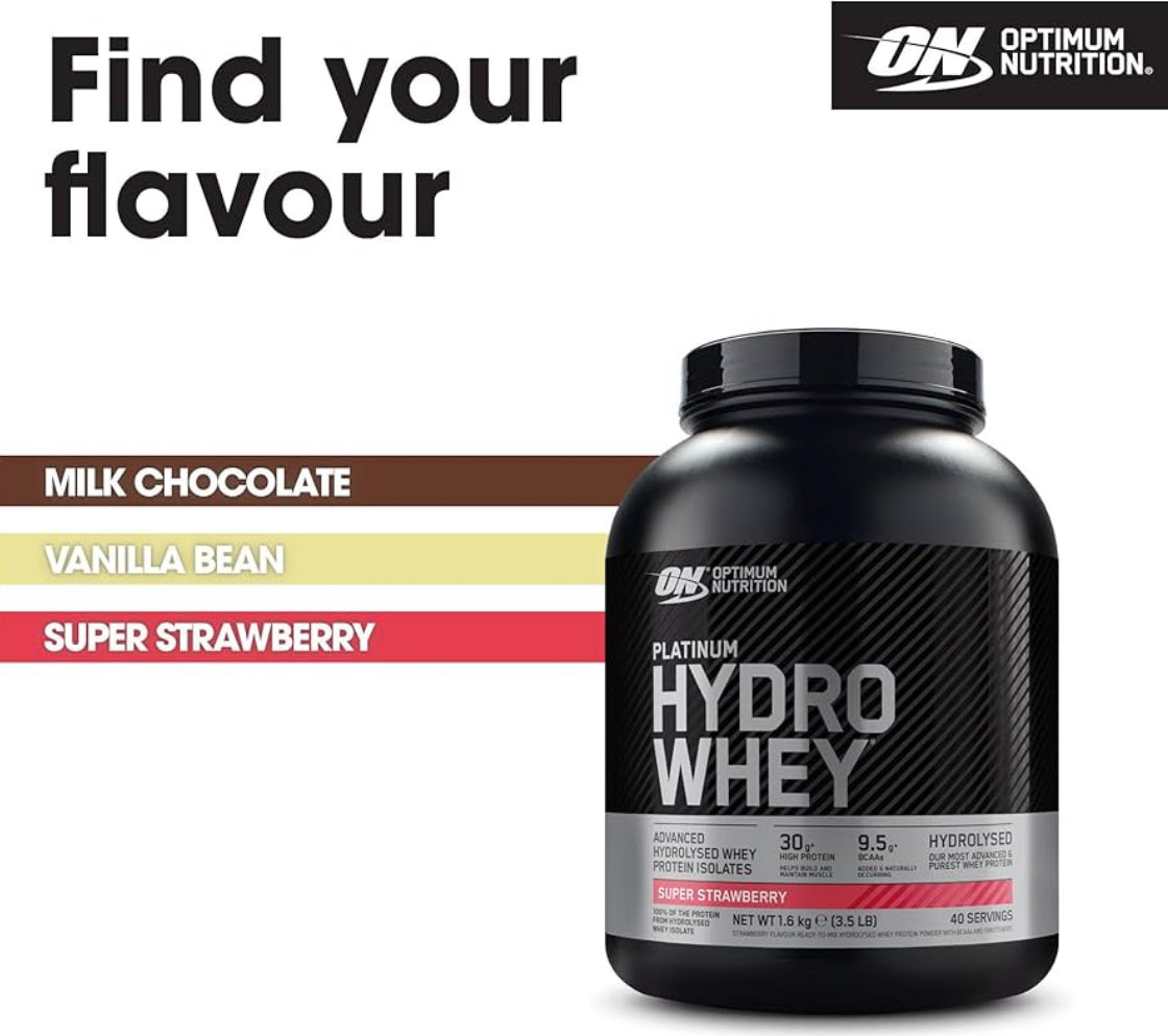 Optimum Nutrition Platinum Hydro Whey, Hydrolysed Whey Protein Isolate Powder with Essential Amino Acids, Glutamine and BCAA, 40 Servings, 1.6 kg