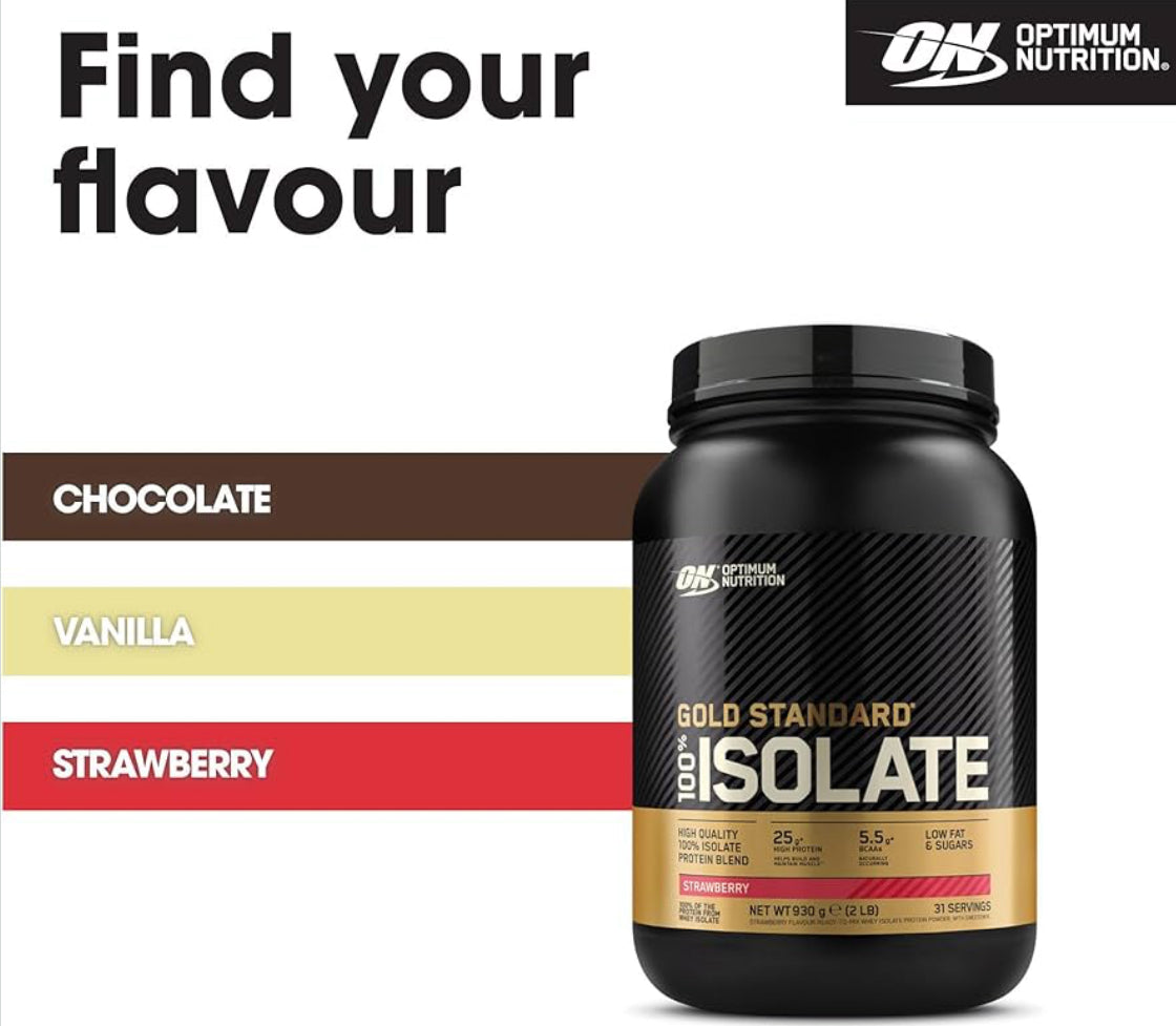 Optimum Nutrition ON Gold Standard 100% Isolate Pure Whey Protein, Naturally Occurring BCAAs and Glutamine, Pre and Post Workout, 31 Servings, 930 g