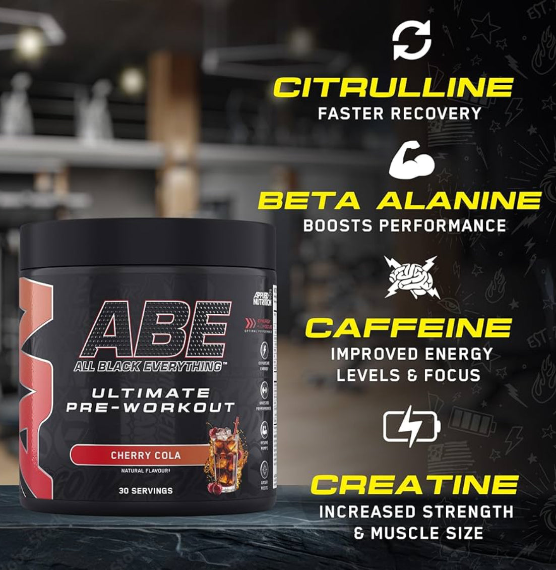 Applied Nutrition Bundle ABE Pre Workout 375g + ABE Black Shaker | All Black Everything Pre Workout Powder, Energy Drink, Physical Performance, Creatine, Beta Alanine, Caffeine