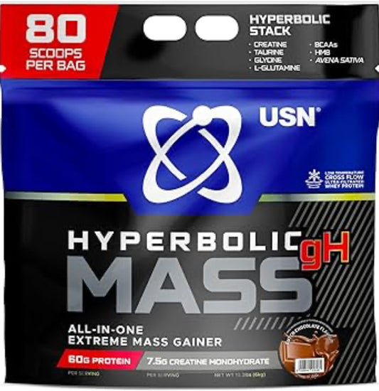 USN Hyperbolic Mass Dutch 6kg: High Calorie Mass Gainer Protein Powder for Muscle Building and Weight Gain - Improved Formula & Flavour with 7.5g Creatine Monohydrate and Less Sugar