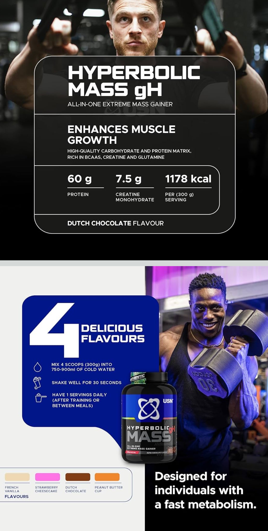 USN Hyperbolic Mass Dutch 6kg: High Calorie Mass Gainer Protein Powder for Muscle Building and Weight Gain - Improved Formula & Flavour with 7.5g Creatine Monohydrate and Less Sugar