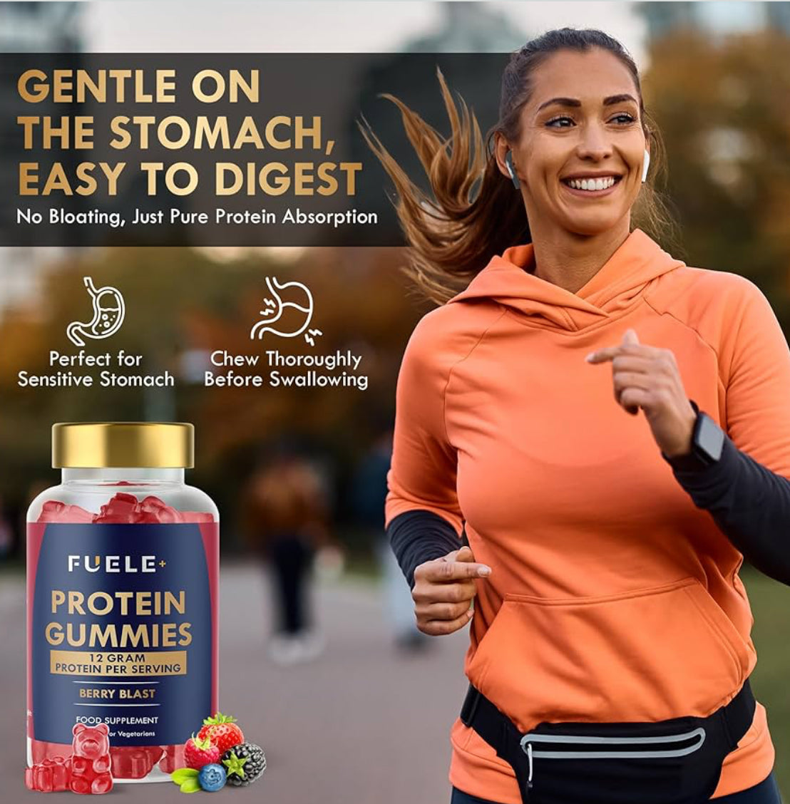 Whey Protein Gummies - Mixed Berry Flavour, 12g High Protein per Serving - Protein Powder Alternative, No Added Sugar, Vegetarian, Convenient Whey Protein Supplement, Muscle Recovery