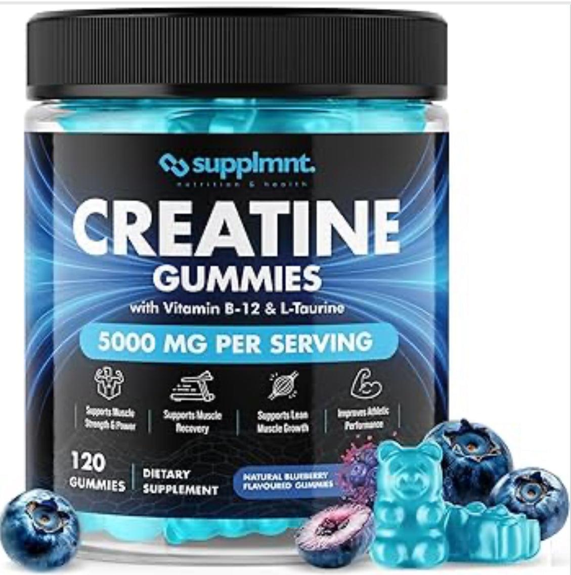 Creatine Gummies 5000mg 120ct Max Strength Muscle Growth/Recovery Supplements for Men & Women Creatine Monohydrate, B12 & L-Taurine Vegan Gym Pre Workout Chewable Gummies, 1 Month Supply
