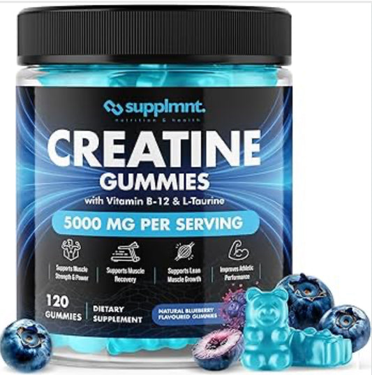 Creatine Gummies 5000mg 120ct Max Strength Muscle Growth/Recovery Supplements for Men & Women Creatine Monohydrate, B12 & L-Taurine Vegan Gym Pre Workout Chewable Gummies, 1 Month Supply
