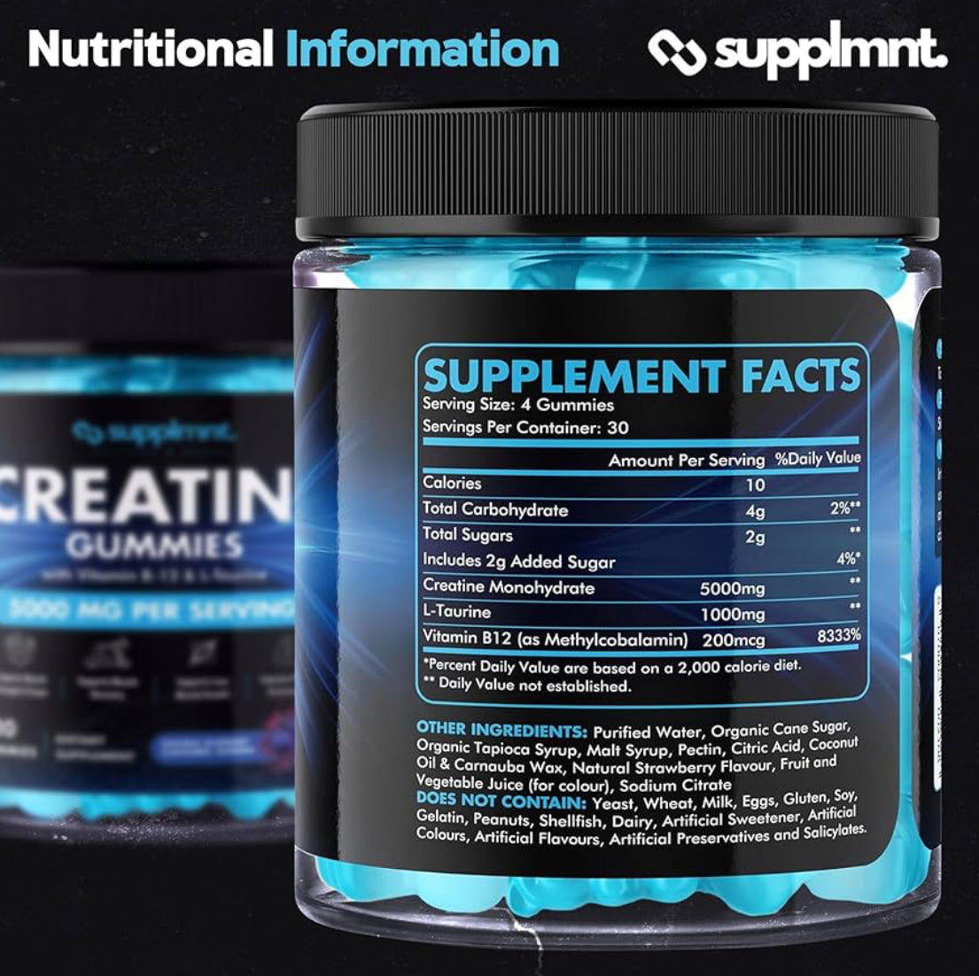 Creatine Gummies 5000mg 120ct Max Strength Muscle Growth/Recovery Supplements for Men & Women Creatine Monohydrate, B12 & L-Taurine Vegan Gym Pre Workout Chewable Gummies, 1 Month Supply