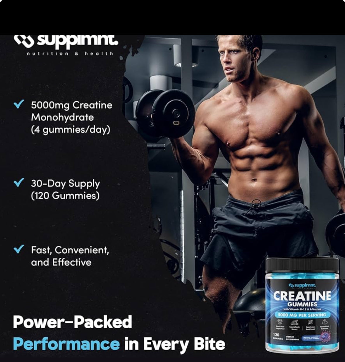 Creatine Gummies 5000mg 120ct Max Strength Muscle Growth/Recovery Supplements for Men & Women Creatine Monohydrate, B12 & L-Taurine Vegan Gym Pre Workout Chewable Gummies, 1 Month Supply