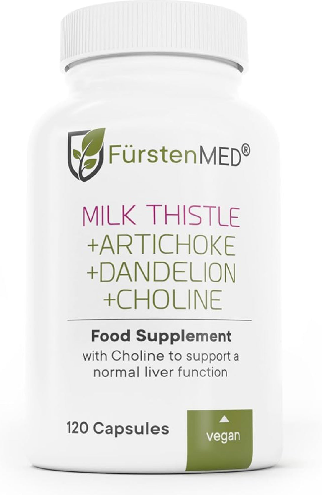 FürstenMED - Milk Thistle with Artichoke Extract, Dandelion Root & Choline - Vegan Normal Liver Health Supplement - 120 Non-GMO Capsules