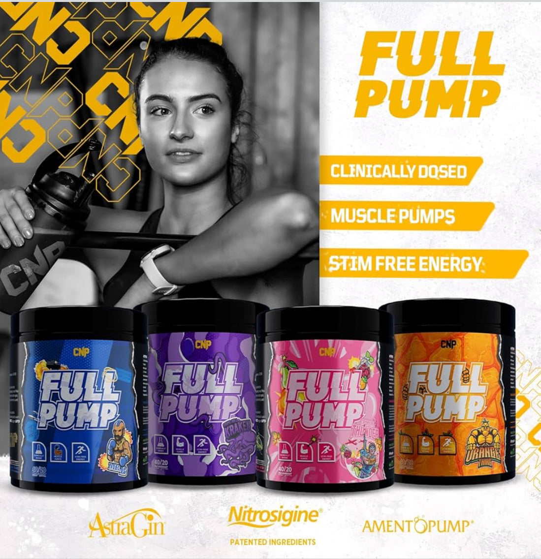 CNP Professional Full Pump, Strong Stim Free Energy and Muscle Pumps Pre-Workout, 20/40 Servings, 300g, 4 Flavours Available