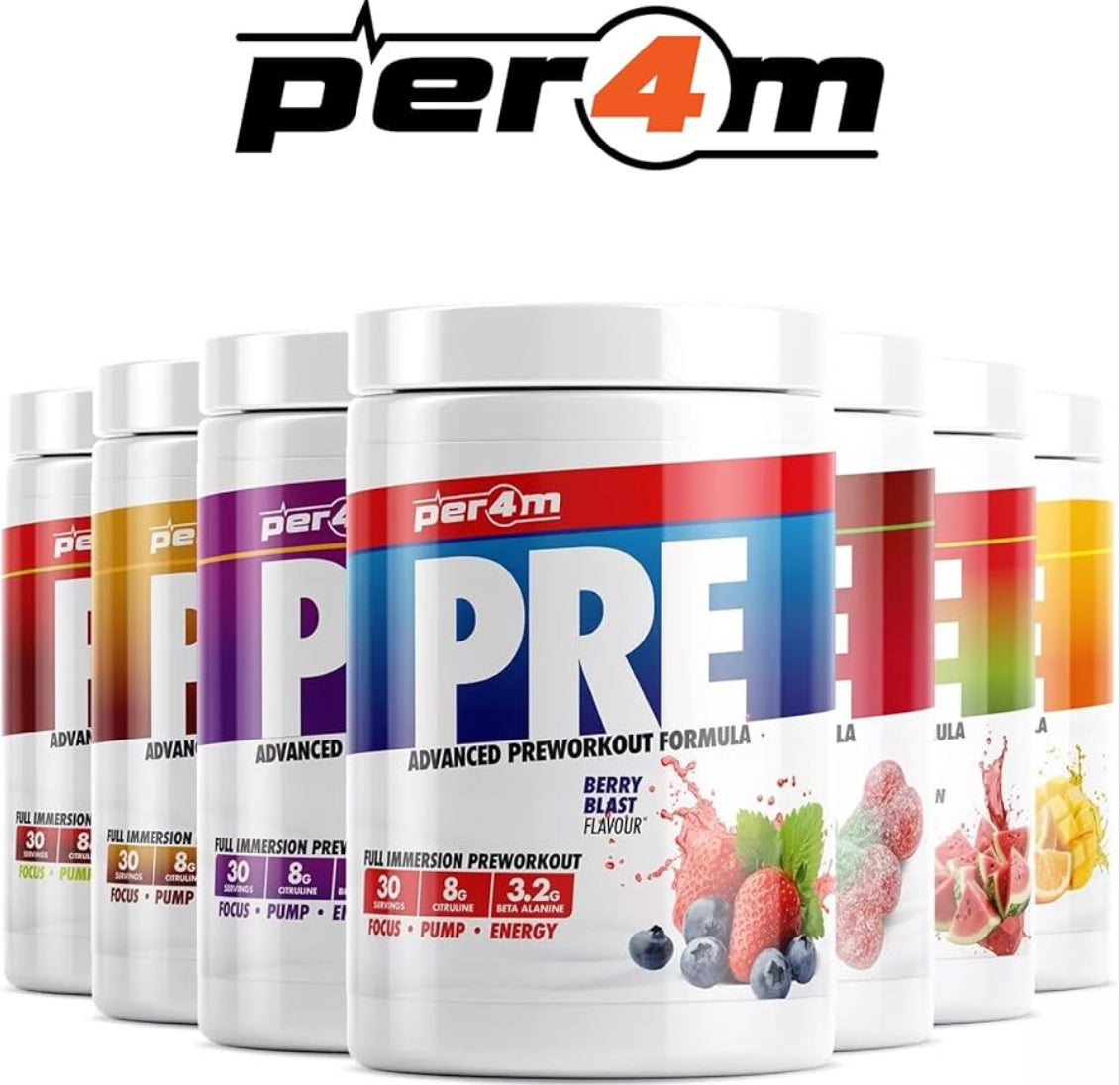 Per4m Pre Workout Powder 570g | Intense Pump, Sustained Energy and Mental Focus | with L-Citrulline, Beta Alanine & Caffeine with Added Hydration