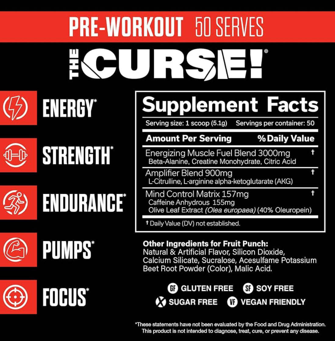 JNX The Curse! Pre Workout Powder - 50 Servings | Preworkout: Boost Strength, Energy + Focus for Men & Women | Caffeine, Beta-Alanine, Creatine & L-Citrulline, 150 g