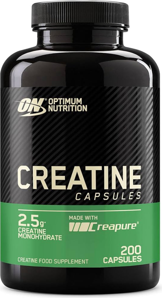 Optimum Nutrition Creatine Capsules with 2500 mg of Unflavoured Creatine Monohydrate per Serving, Creatine Food Supplement Capsules to support performance, 100 Servings, 200 Capsules