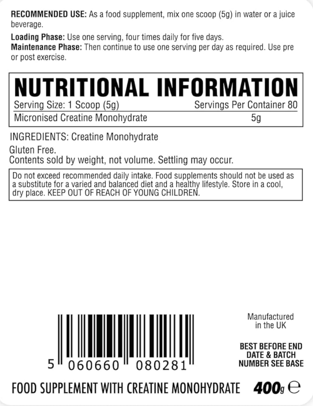 Per4m Creatine Powder | 80 Servings of 100% Pure Micronised Creatine Monohydrate | Unflavoured 400g