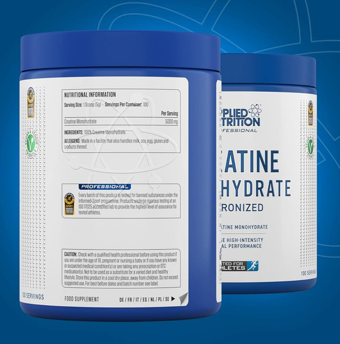 Applied Nutrition Micronized Creatine Monohydrate Powder 500g – 5g of 100% Pure Creatine Powder Per Serving for Strength & Muscle Power – Unflavoured Creatine Supplement - 100 Servings