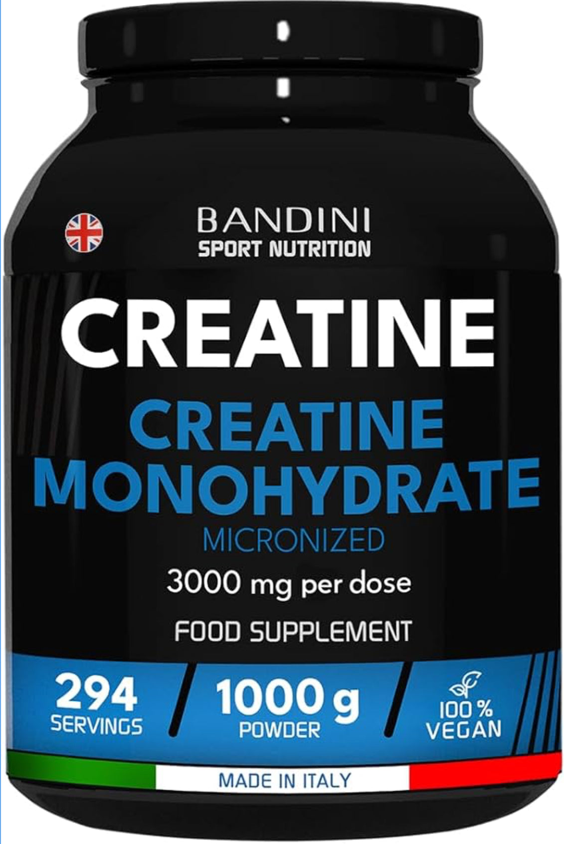 Bandini® Creatine Monohydrate Powder 1kg/1000g | Pure Creatin Micronised | Improve Training, Sports, Gym, Pre Workout, Physical Performance and Recovery | Muscle Power & Strength | 100% Vegan | No GMO