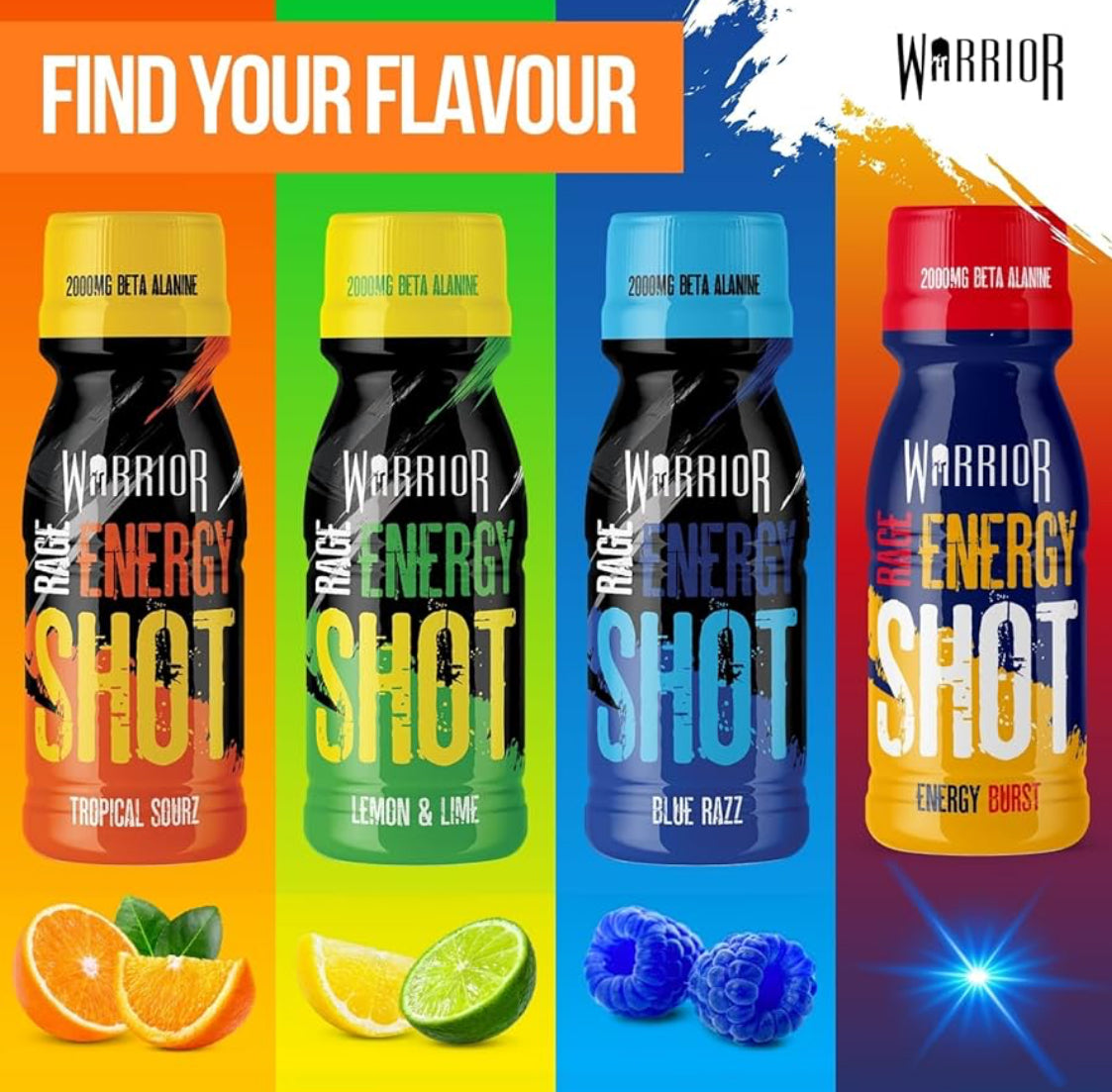 Warrior Rage Energy Shots - Pre Workout Shot Drink 12 x 60ml - RTD Fuel Juice Supplement (Liquid not Gels) - 200mg Caffeine to Lift Sessions and Running - Contains Vitamin B6 & B12