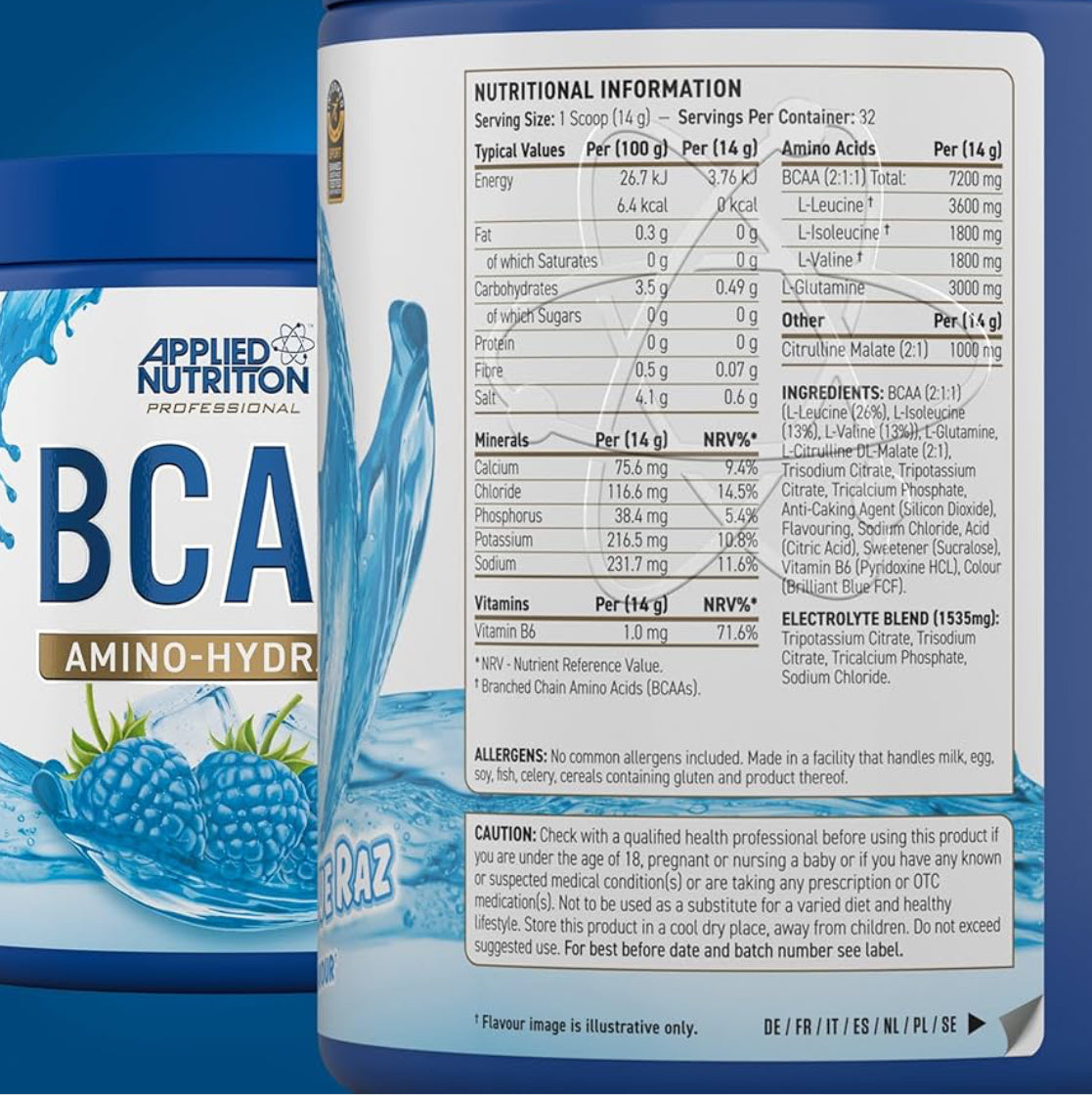Applied Nutrition BCAA Powder - Branched Chain Amino Acids BCAAs Supplement, Amino Hydrate Intra Workout & Recovery Energy Drink (450g - 32 Servings)
