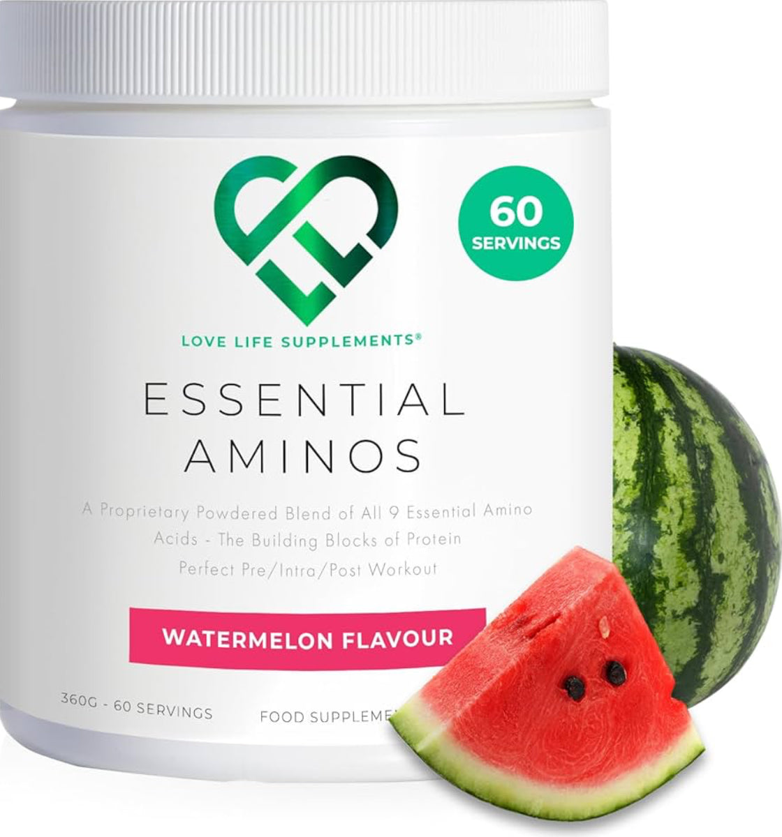EAA Amino Acids Powder, All 9 Essential Amino Acids Including BCAA's and 2 Grams of Leucine per Serving, 348g - 60 Servings (5g of EAA's per Serving) - Love Life Supplements