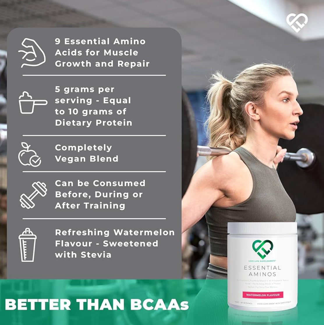 EAA Amino Acids Powder, All 9 Essential Amino Acids Including BCAA's and 2 Grams of Leucine per Serving, 348g - 60 Servings (5g of EAA's per Serving) - Love Life Supplements