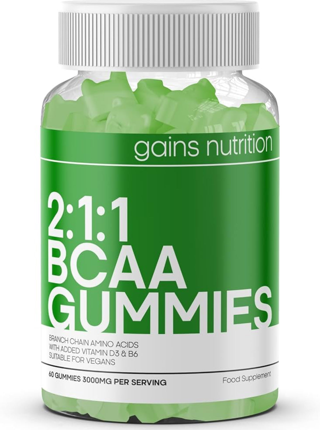 GN BCAA Gummies | 60 BCAA Amino Acid Supplements - 1000mg Branch Chain Amino Acids per Serving - L-Leucine, L-Isoleucine & L-Valine | Apple Favour, Non-GMO & Suitable for Vegans and Vegetarians