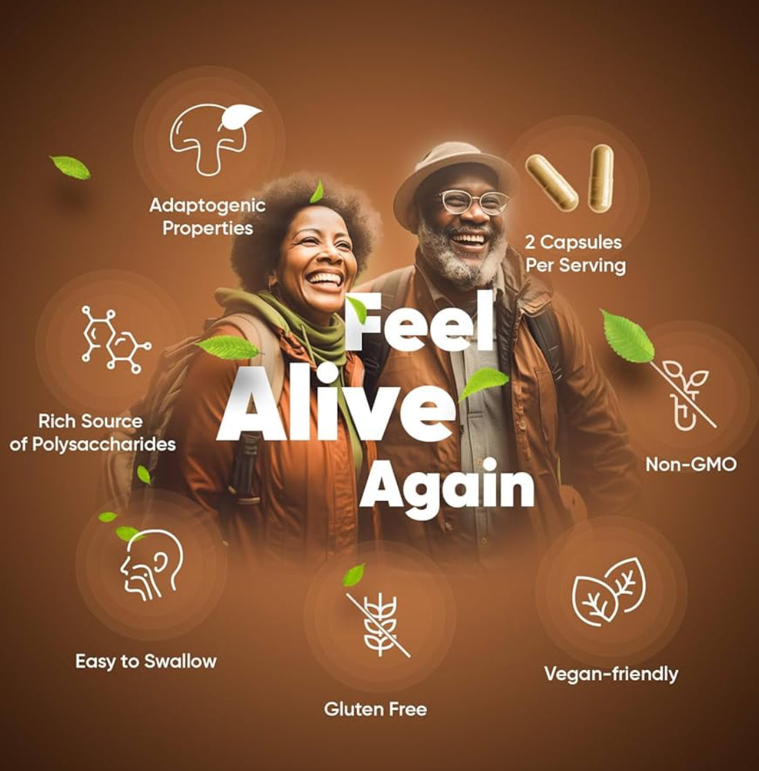 Organic Mushroom Complex 8-180 Capsules - 1000mg - Lion's Mane & 7 Mushroom Blends (Reishi, Chaga, Cordyceps, Shiitake, Oyster, Maitake & Coprinus) - Added Turmeric & Ginger - Vegan & Non-GMO