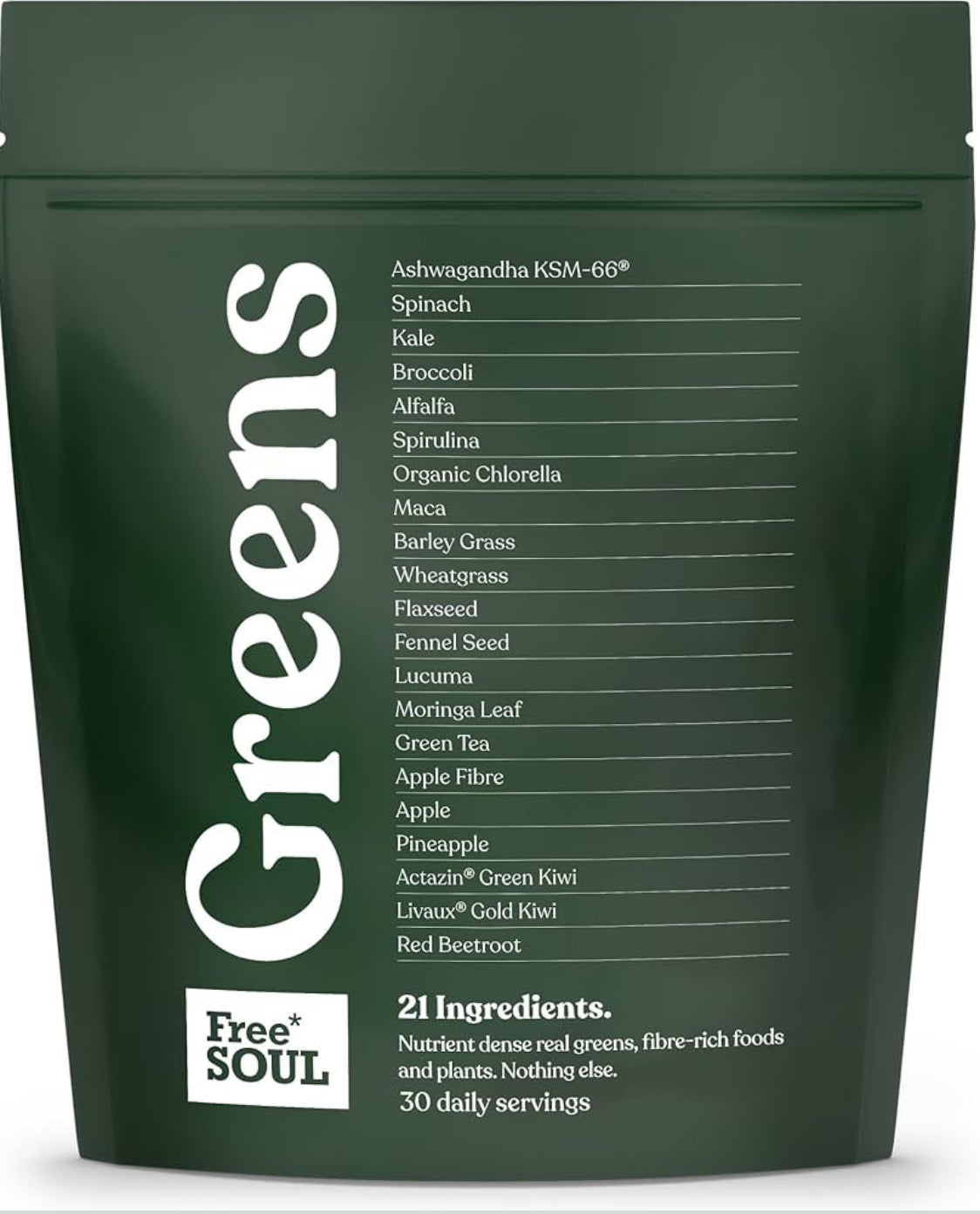 Free Soul Greens | 21 Advanced Greens, Superfoods, and Adaptogens Including KSM-66 Ashwagandha, Vegan & Gluten-Free, Advanced Natural Formula | UK Made | 30 Servings