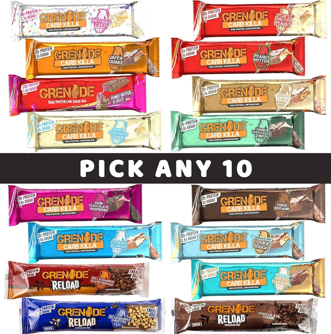 Grenade Carb Killa Pick Any 10 High Protein and Low Carb Bars