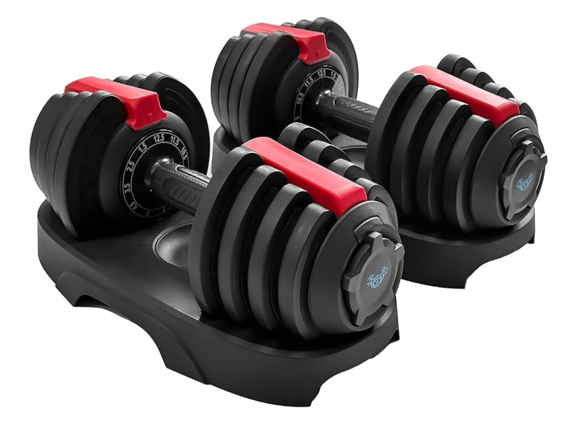 BRAINGAIN Adjustable Dumbbells Set 12.5kg / 24kg / 40kg Pair | Space Saving Adjustable Weights for Home Gym | Multiple Dumbbells in One | Smart Click Technology