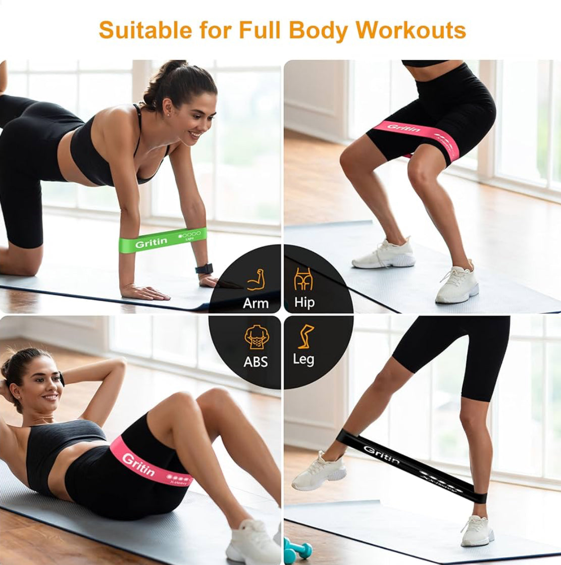 Gritin Resistance Bands, Set of 5 Skin-Friendly Resistance Fitness Exercise Loop Bands with 5 Different Strength Levels - Carrying Case Included - Ideal for Home, Gym, Yoga, Training