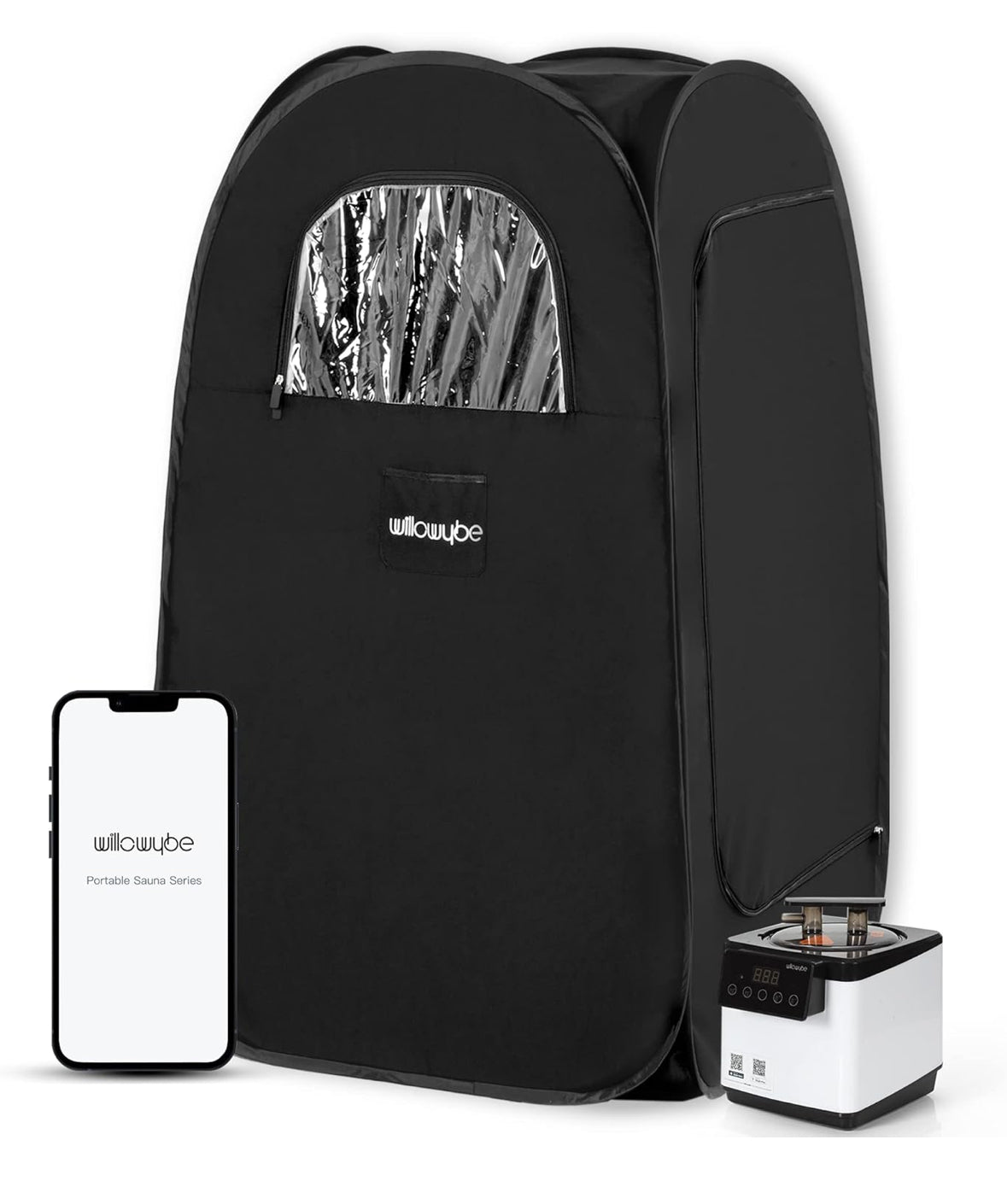 WILLOWYBE Portable Steam Sauna, Personal Home Spa Room With Bluetooth, Steamer, Sweat Tent, Foldable Sauna Chair, Personal Sauna For Home (Black)