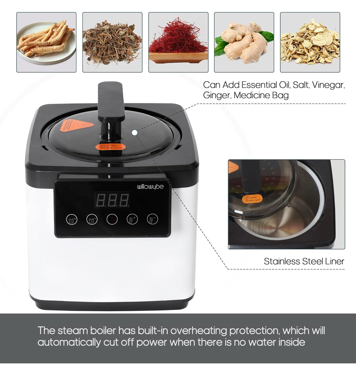 WILLOWYBE Portable Steam Sauna, Personal Home Spa Room With Bluetooth, Steamer, Sweat Tent, Foldable Sauna Chair, Personal Sauna For Home (Black)