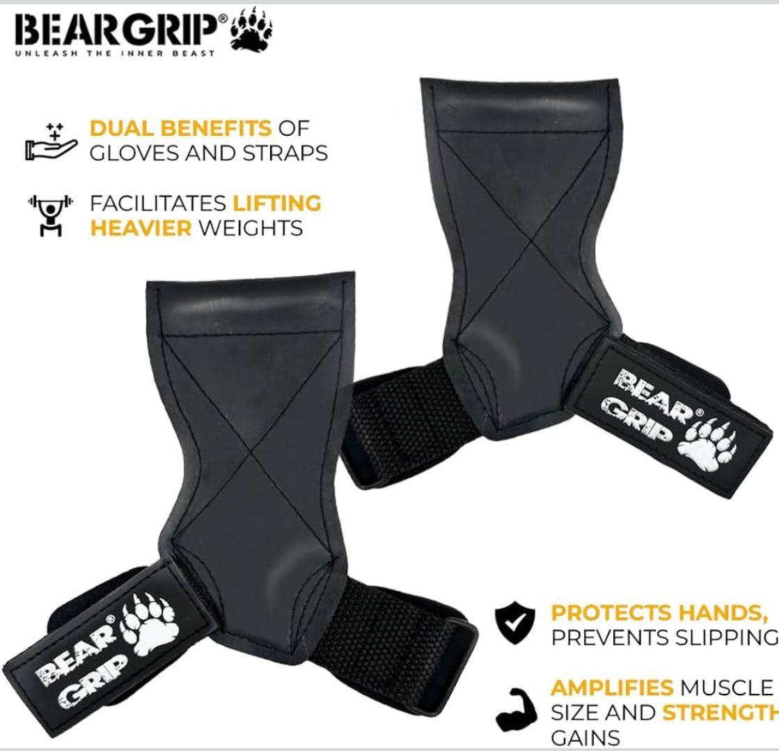 BEAR GRIP Multi Grip Straps/Hooks, Premium Heavy duty weight lifting straps/gloves