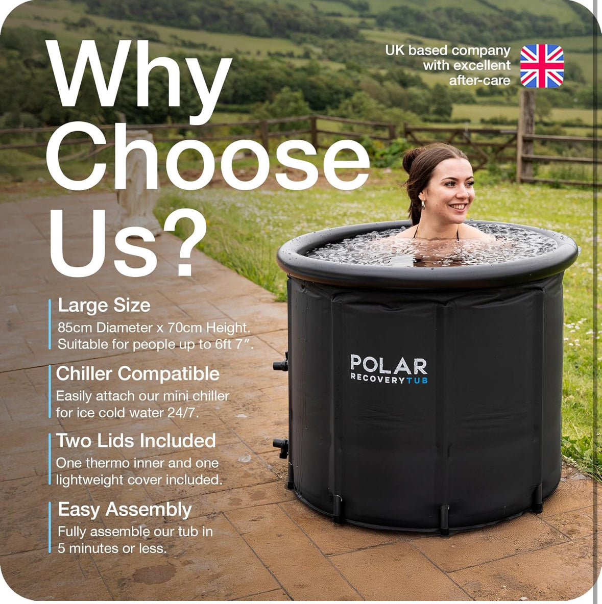Polar Ice Bath Recovery Tub / 370L Portable Ice Bath for Cold Water Therapy Training/an Ice Bathtub for Athletes - Adult Spa for Ice Baths and Soaking - Outdoor Cold Plunge Tub (Black)