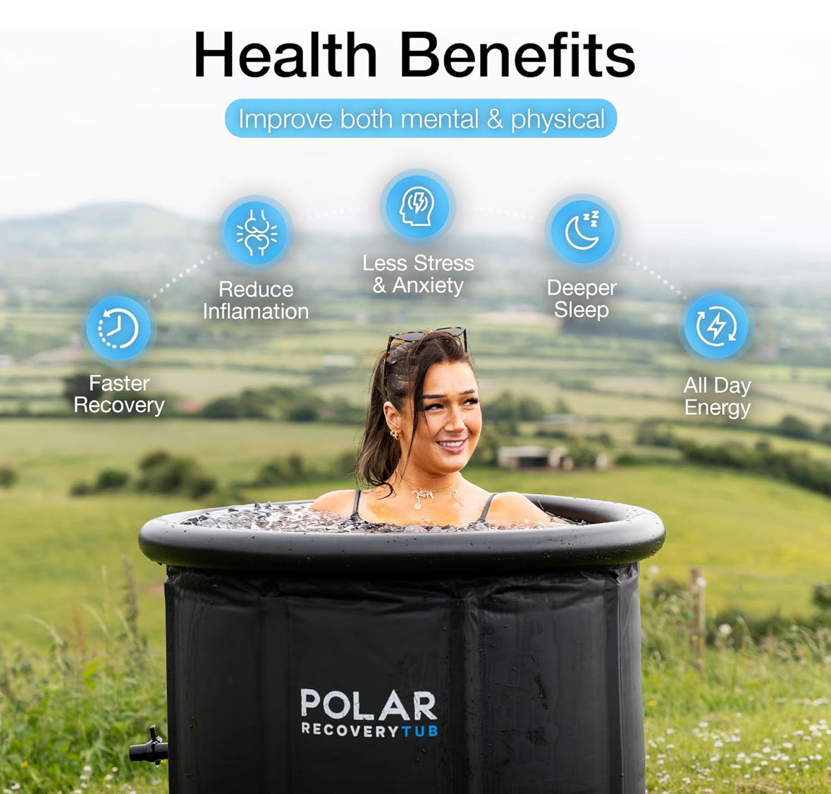 Polar Ice Bath Recovery Tub / 370L Portable Ice Bath for Cold Water Therapy Training/an Ice Bathtub for Athletes - Adult Spa for Ice Baths and Soaking - Outdoor Cold Plunge Tub (Black)