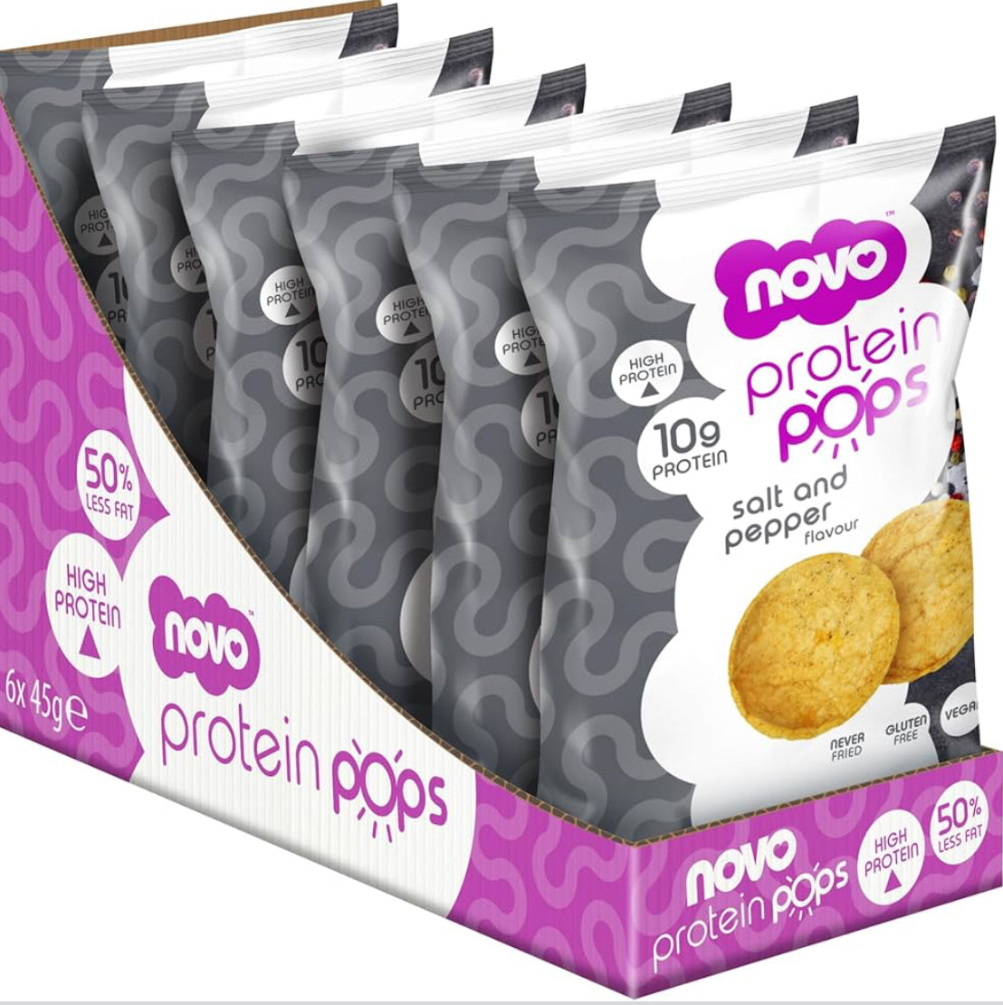 Novo Nutrition | Protein Pops | Healthy Savoury Snack with High Protein, Low Sugar and High Fibre | Pack of 6 x 45g - 7 flavours to pick from