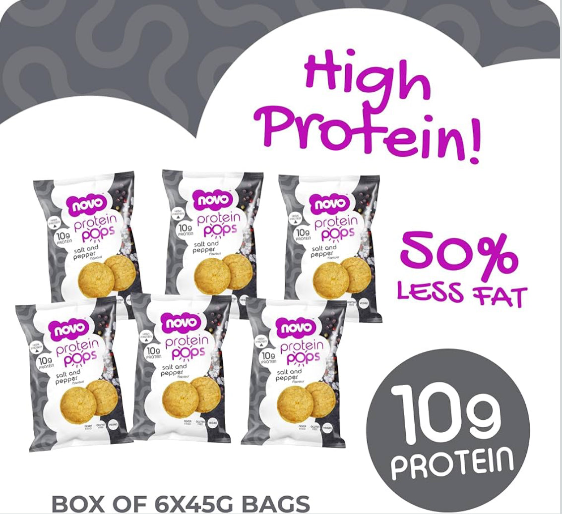 Novo Nutrition | Protein Pops | Healthy Savoury Snack with High Protein, Low Sugar and High Fibre | Pack of 6 x 45g - 7 flavours to pick from